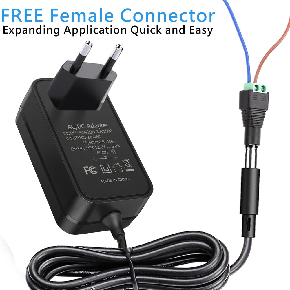 12V 5A Power Adapter 100-220V naar 12 Volt 5 Amp Transformator 5.5x2.1mm Plug Voeding Adapter voor LED Strip Licht