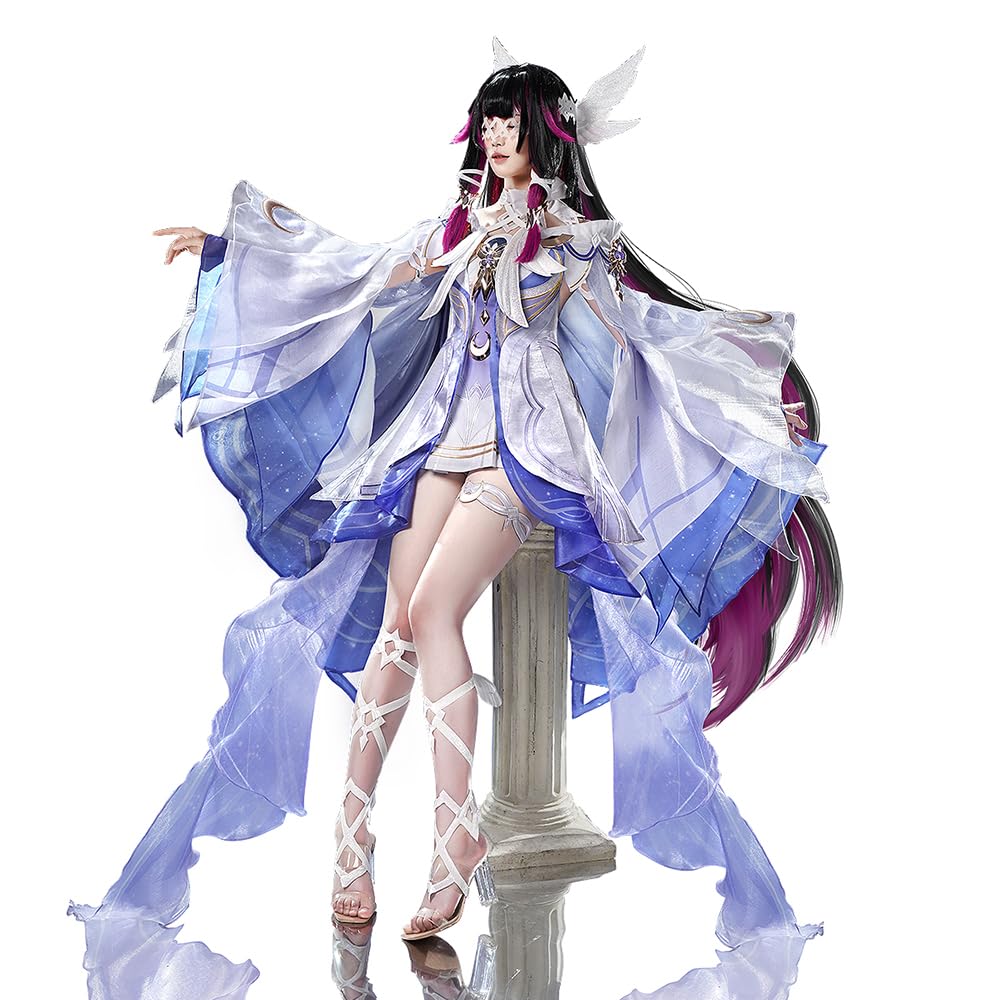 Photo 1 of KIRA KIRA Columbina Cosplay Costume Doki-SR Genshin Columbina Cosplay Halloween Costume for Women Song of the Welkin Moon (Purple, L)