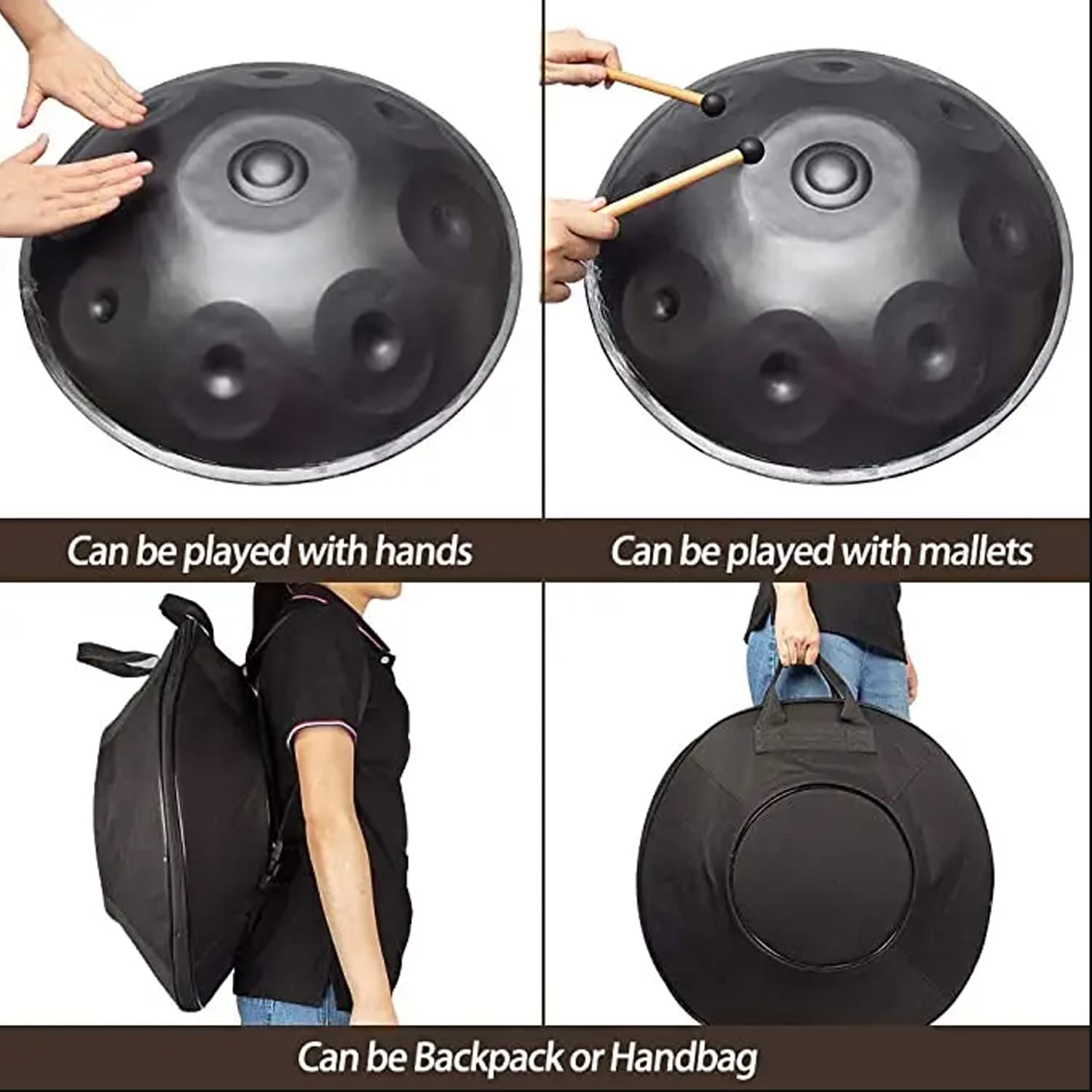 Tamburo a Disco Manuale in Re Minore, Tamburo Fatto a Mano a 9 Toni, Set di Tamburi Handpan 432Hz con Borsa, Martello Handpan, Supporto, per Guarigione del Suono, Sollievo dal