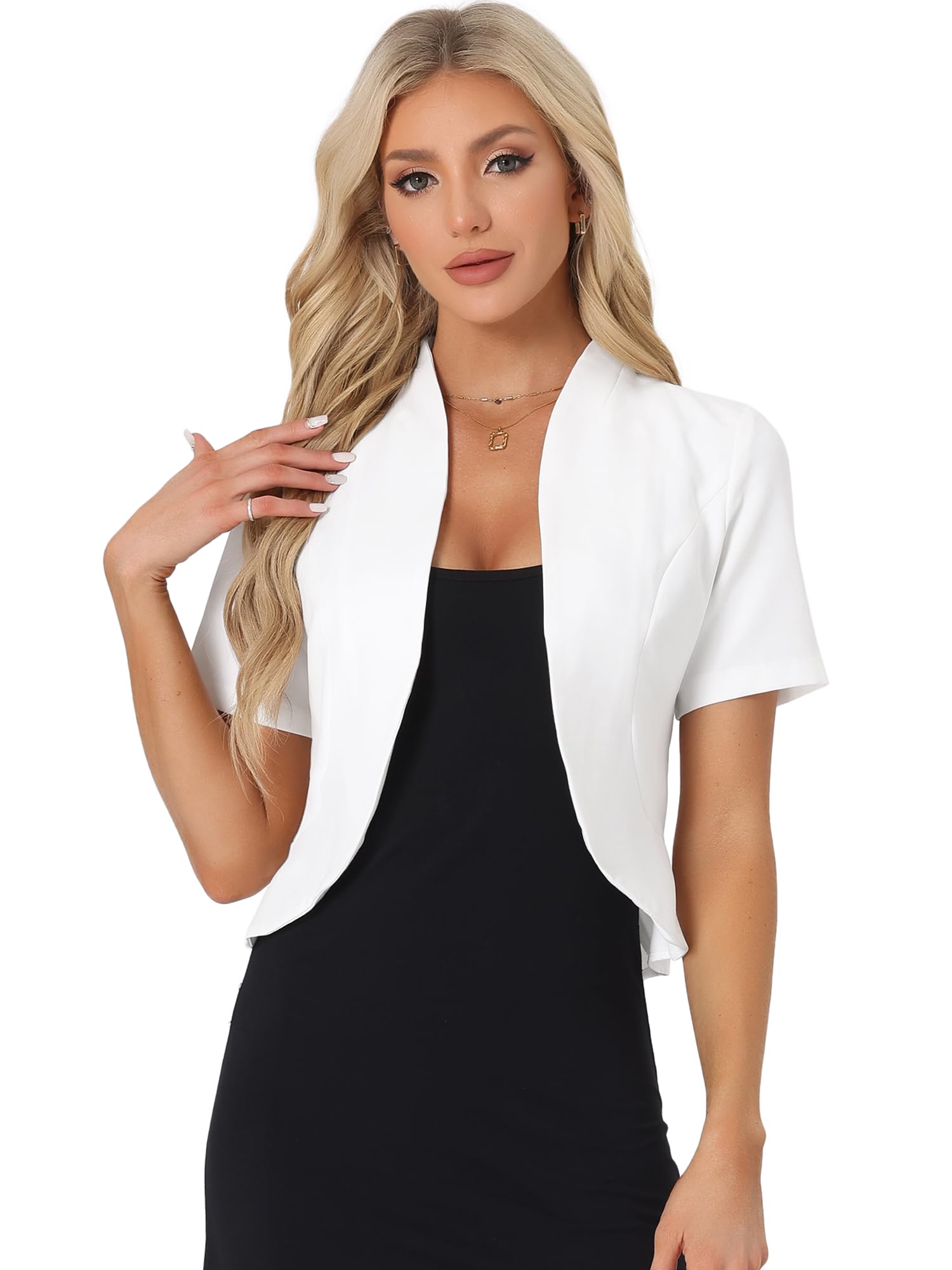 Allegra K Blazer a maniche corte per abito da donna giacca da lavoro cardigan senza colletto