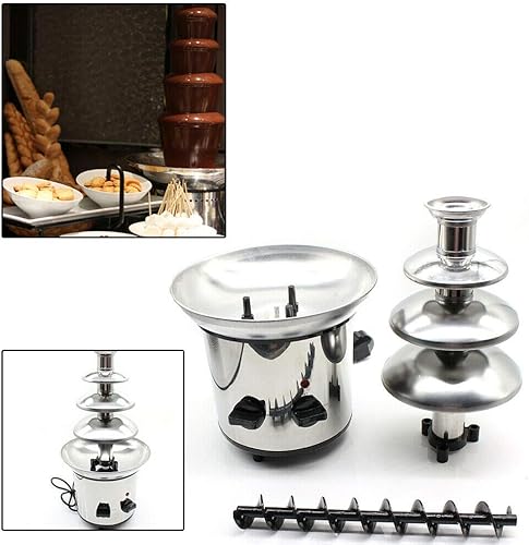 Miniatura 3 de Máquina de fuente de fondue de chocolate de lujo caliente de acero inoxidable eléctrico comercial de 4 niveles, capacidad de 2.2 lbs, temperatura