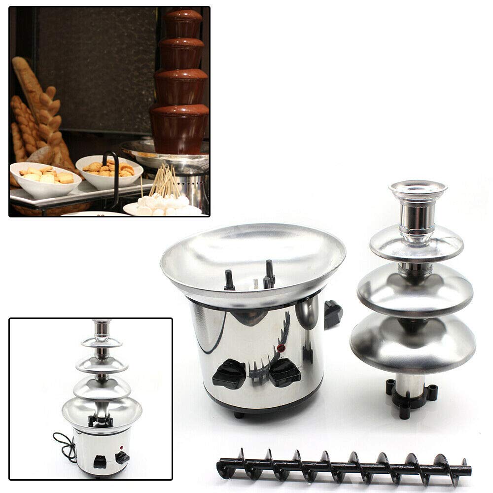 Fuente de chocolate con función de fusión de acero inoxidable, 4 pisos, deliciosa para celebraciones familiares y ocasiones especiales.