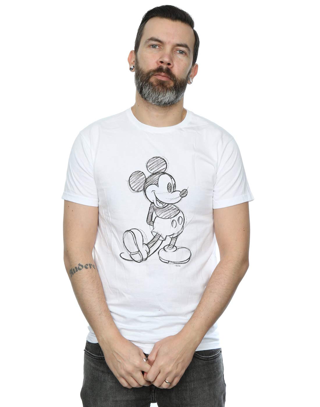 Absolute Cult Men's White Disney Mickey Mouse Sketch Kick T-Shirt Large