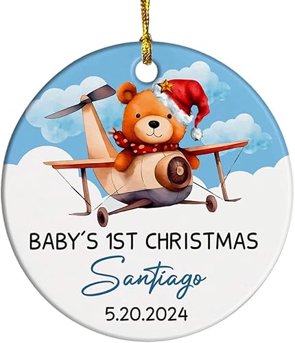 Adorno de Navidad personalizado con nombre y fecha, regalo para bebé recién nacido, adorno de primera Navidad para bebés, regalo de piloto