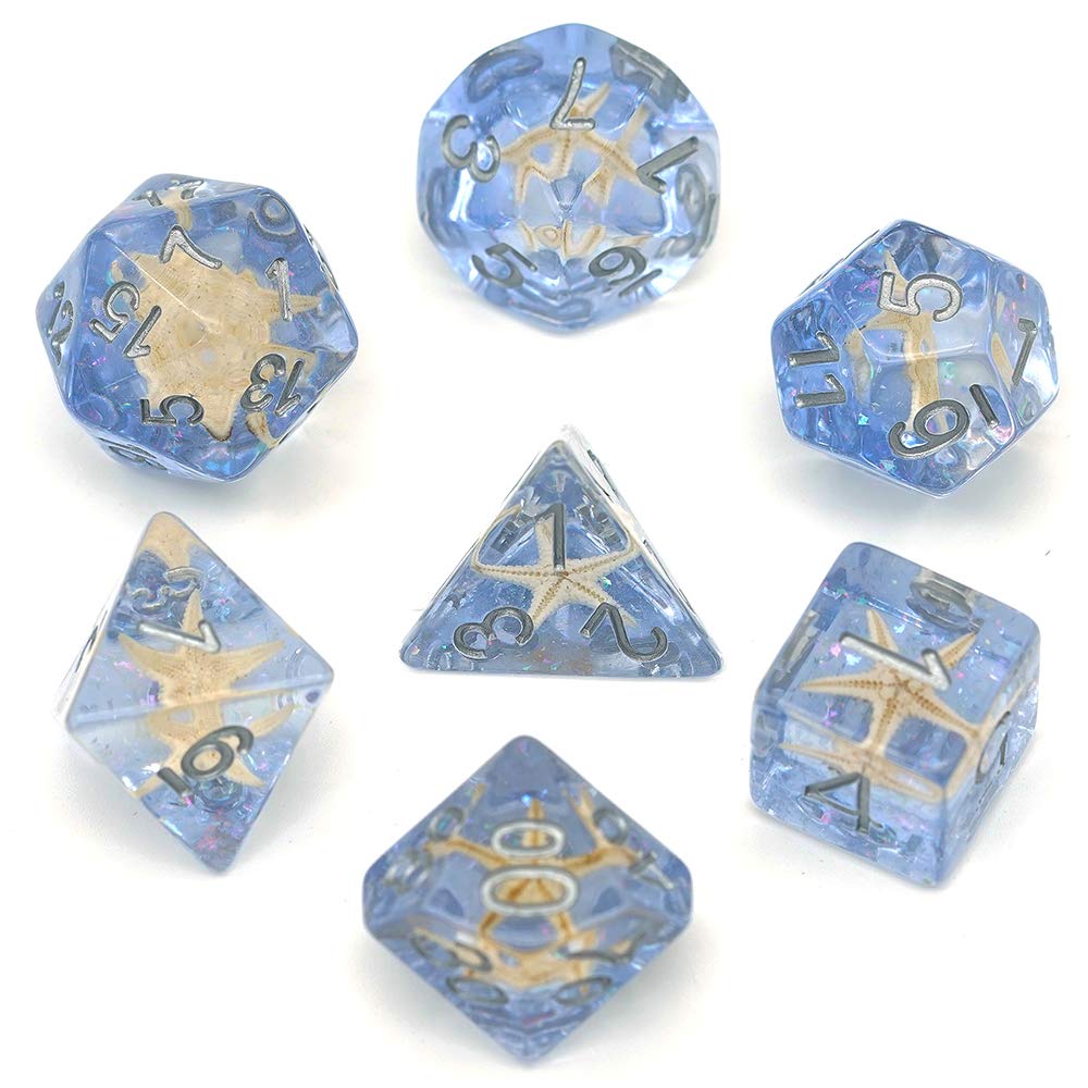 UDIXI 7PCS DND Dice, D&D Dice, Ocean Polyhedral Dice Set Role Playing Dice for Dungeons and Dragons RPG MTG Table Games (Blue Starfish)