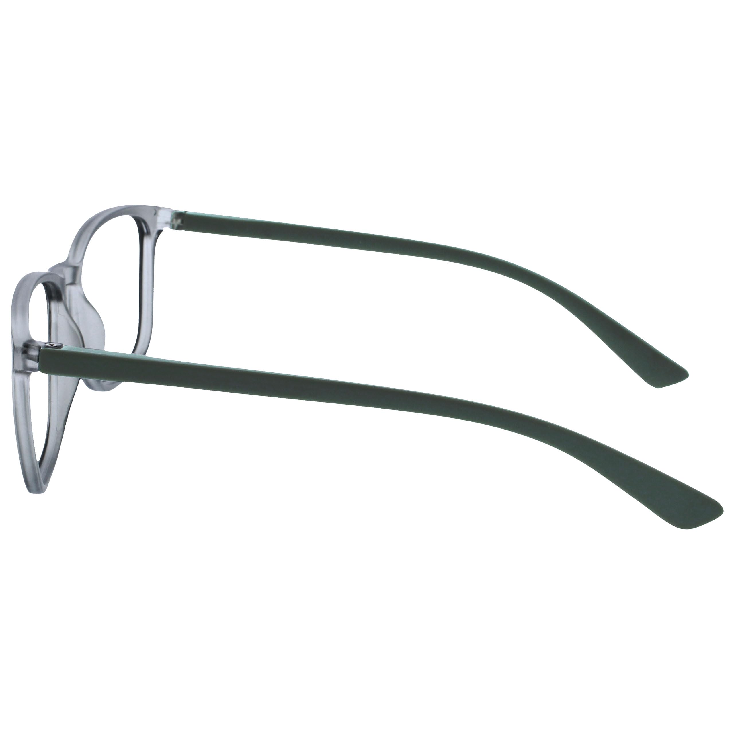 OPULIZE Max Gafas de Lectura - Marco Rectangular Clásico Grande - Gris Mate Transparente con Brazos Verdes - Unisex Hombres Mujeres - Bisagras de Resorte - R78-7 - +1.00