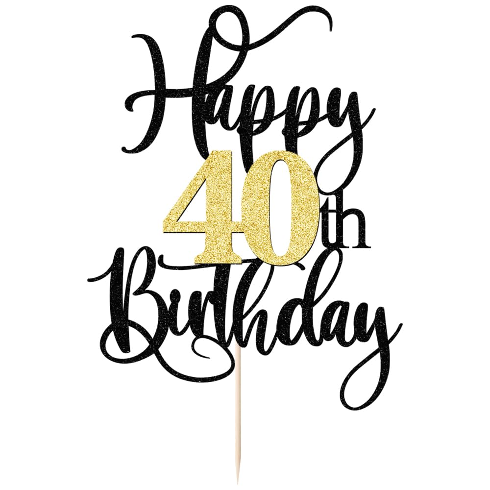 Happy 40th Birthday Cake Topper Black and gold flashes 40 & Fabulous Cheers to 40 Years Old 40th Birthday Cake Pick for Celebrating 40th Birthday Anniversary Party Cake Decorations
