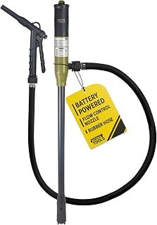 KTEP01MR Battery Powered Fuel Transfer Stick Pump with Manual Flow Control Nozzle (3.2 GPM) with On/Off Switch, 4.3ft Rubber Hose, and Flow Lock