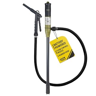 KTEP01MR Battery Powered Fuel Transfer Stick Pump with Manual Flow Control Nozzle (3.2 GPM) with On/Off Switch, 4.3ft Rubber Hose, and Flow Lock - Amazon product rated Grade A