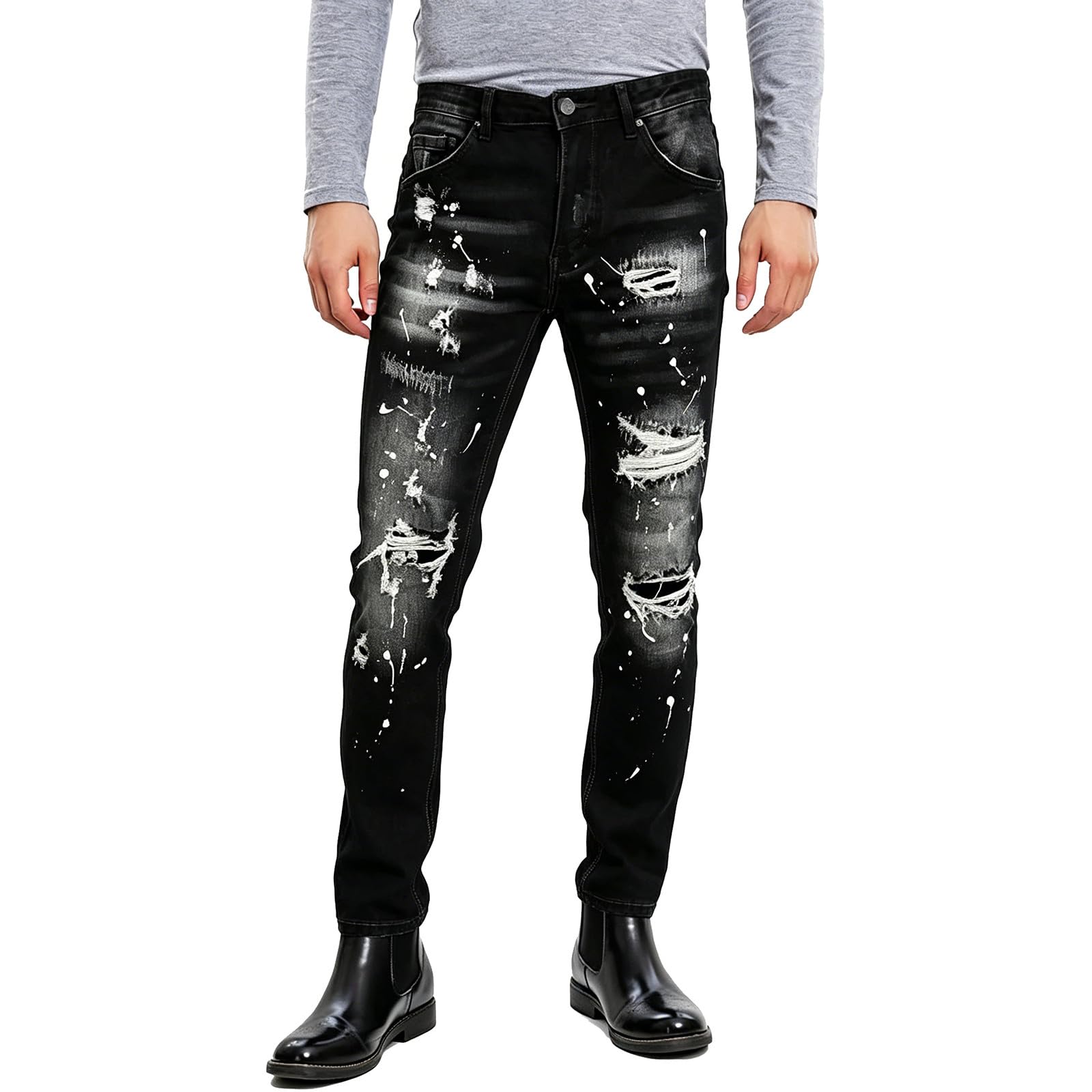 Jeans da uomo Destroyed Stretch Jeans Y2k High Street, jeans skinny strappati, pantaloni da jogging da uomo, slim fit, hip hop, con fori, in denim, vintage, per il tempo libero