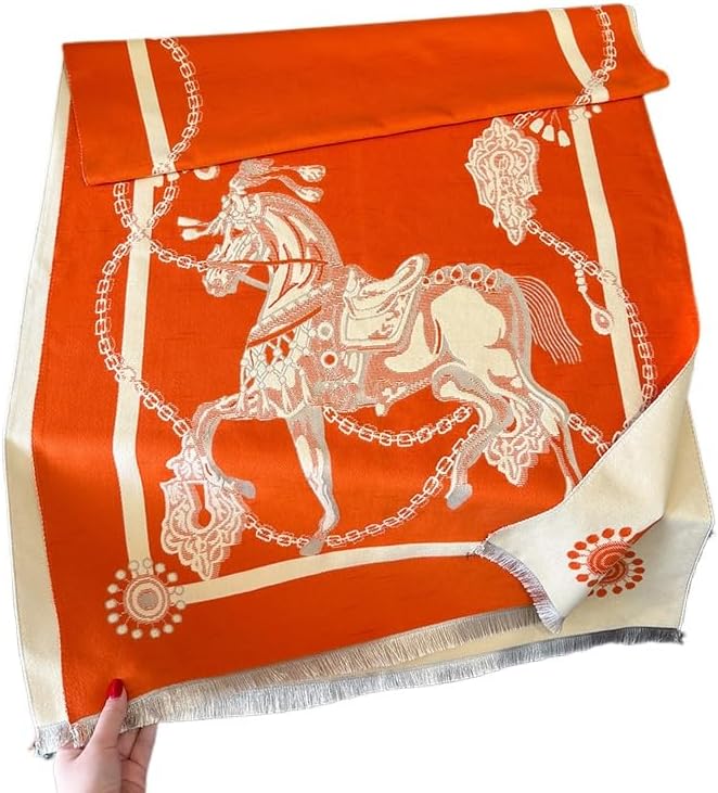 Womens fall and winter scarf imitation cashmere thickened fringed shawl fashion elegant chain horse printed scarf