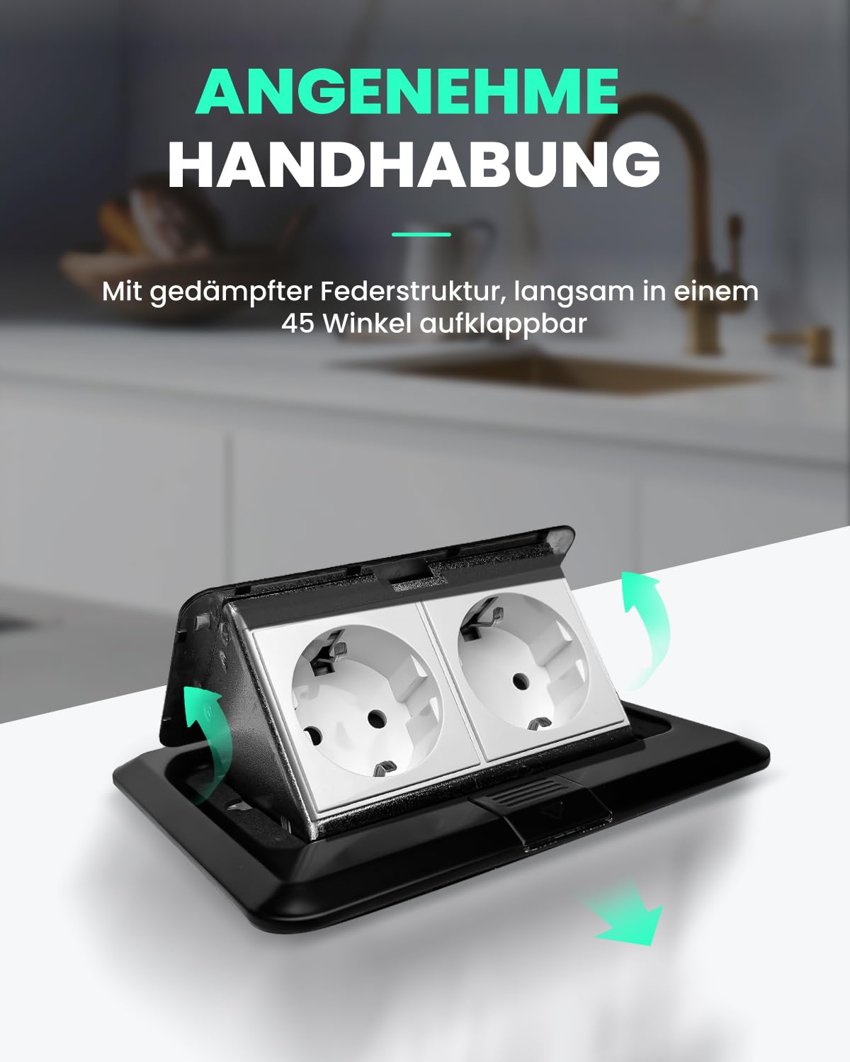 Bodensteckdose, 2-Fach Versenkbare Steckdose für Innen, Schwarz | Edelstahl Bodeneinbausteckdose, Bodentank Steckdose, für Fußboden Bodeneinbau
