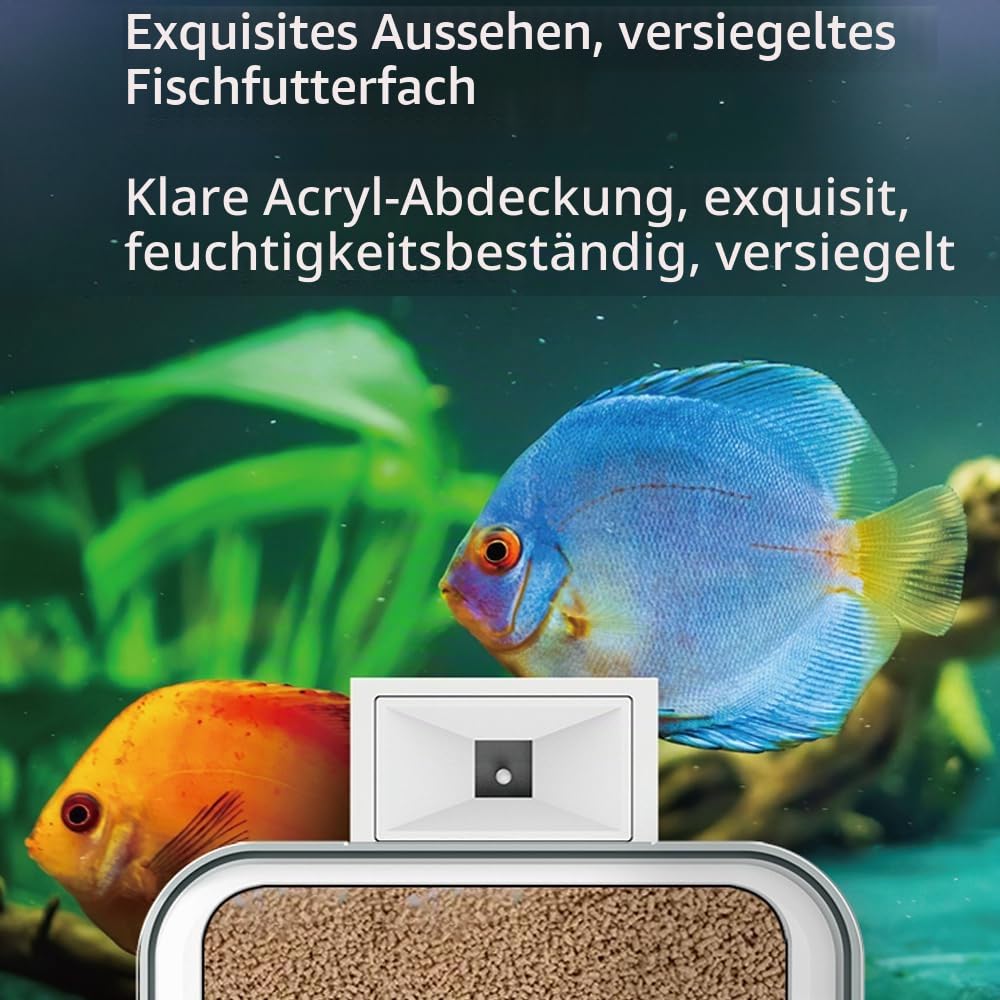 Weytoll Futterautomat für Aquarium, 100 ML WiFi APP Steuerung, Aquarium Feuchtigkeitsbeständig Futterautomat, Doppelter Antiblockierschutz, Präzise Steuerung, Auto Fisch Essen Timer Feeder