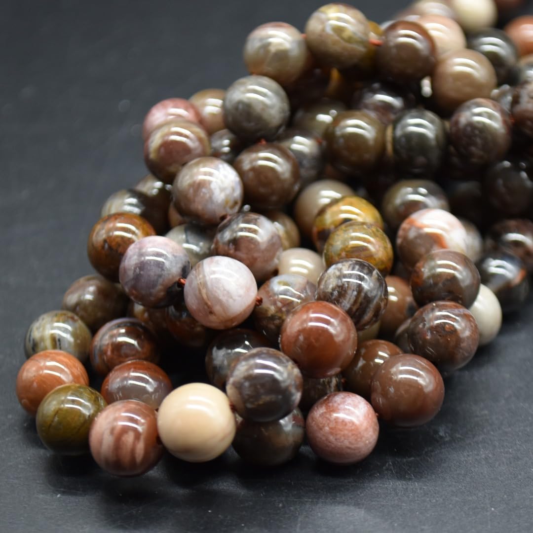 Petrified Wood Agate Semi-Precious Gemstone Round Beads - 10mm - 15'' Strand