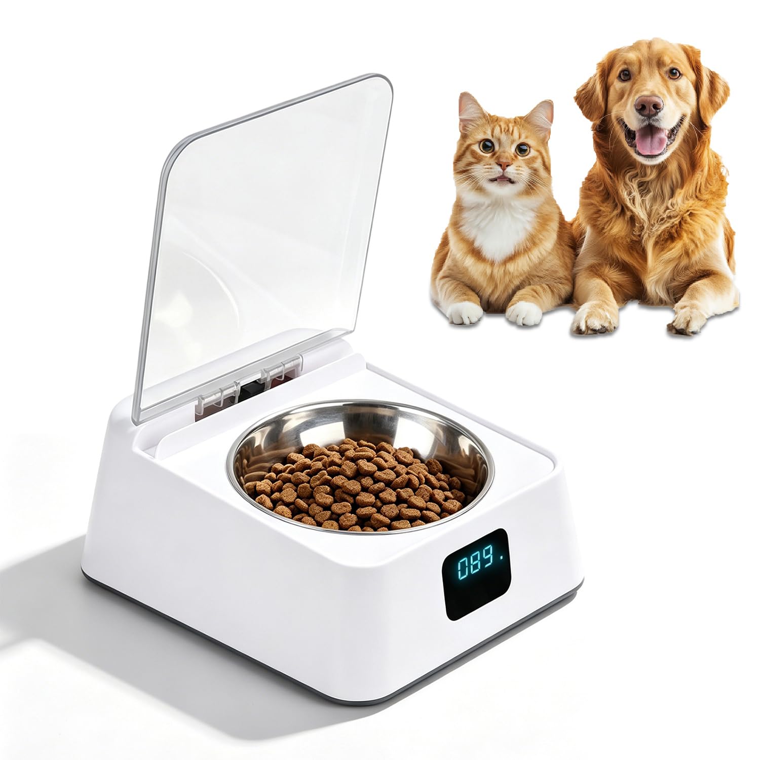 Nassfutterautomat für Katzen, 350ml Katzenfutter Automat mit Infrarot Sensor, Automatischer Futternapf mit aufklappbarem Deckel Für kleine & mittelgroße Hunde und Katzen & für Nass- & Trockenfutter