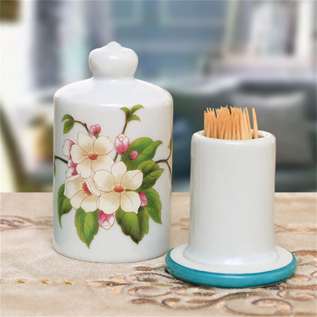 Toothpick Box, Toothpick Holder,Toothpick Dispenser,Ceramic Flower Pattern Toothpick Holder Cotton Swab Box