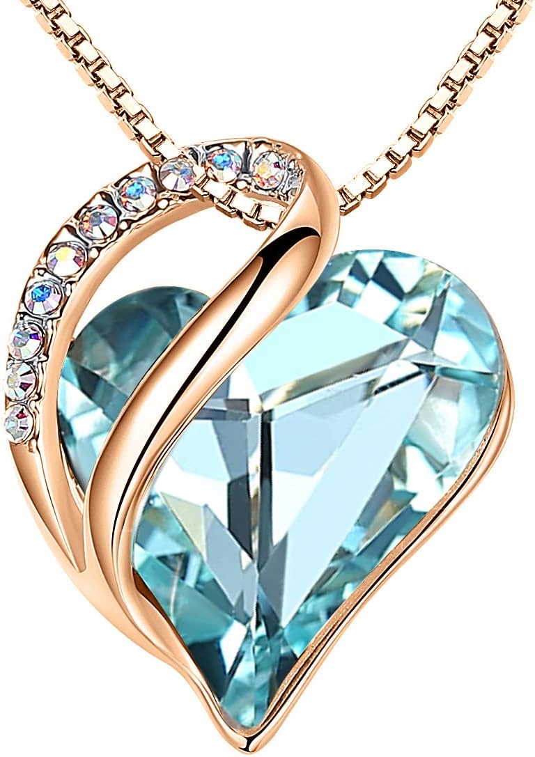 Leafael Rose Gold Plated Necklace for Women: Heart Shaped Birthstone/Healing Crystals Center, Dazzling Cubic Zirconia, Hypoallergenic Chain (18″+2″), Jewelry Gifts for Anniversaries and Birthdays