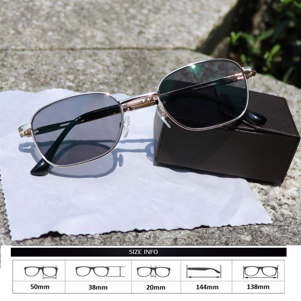 RXBFD Gafas de Lectura fotocrómicas Plegables, Lentes polarizadas Protectoras UV de Marco Completo de aleación, Lectores solares Unisex portátiles para Interiores y Exteriores