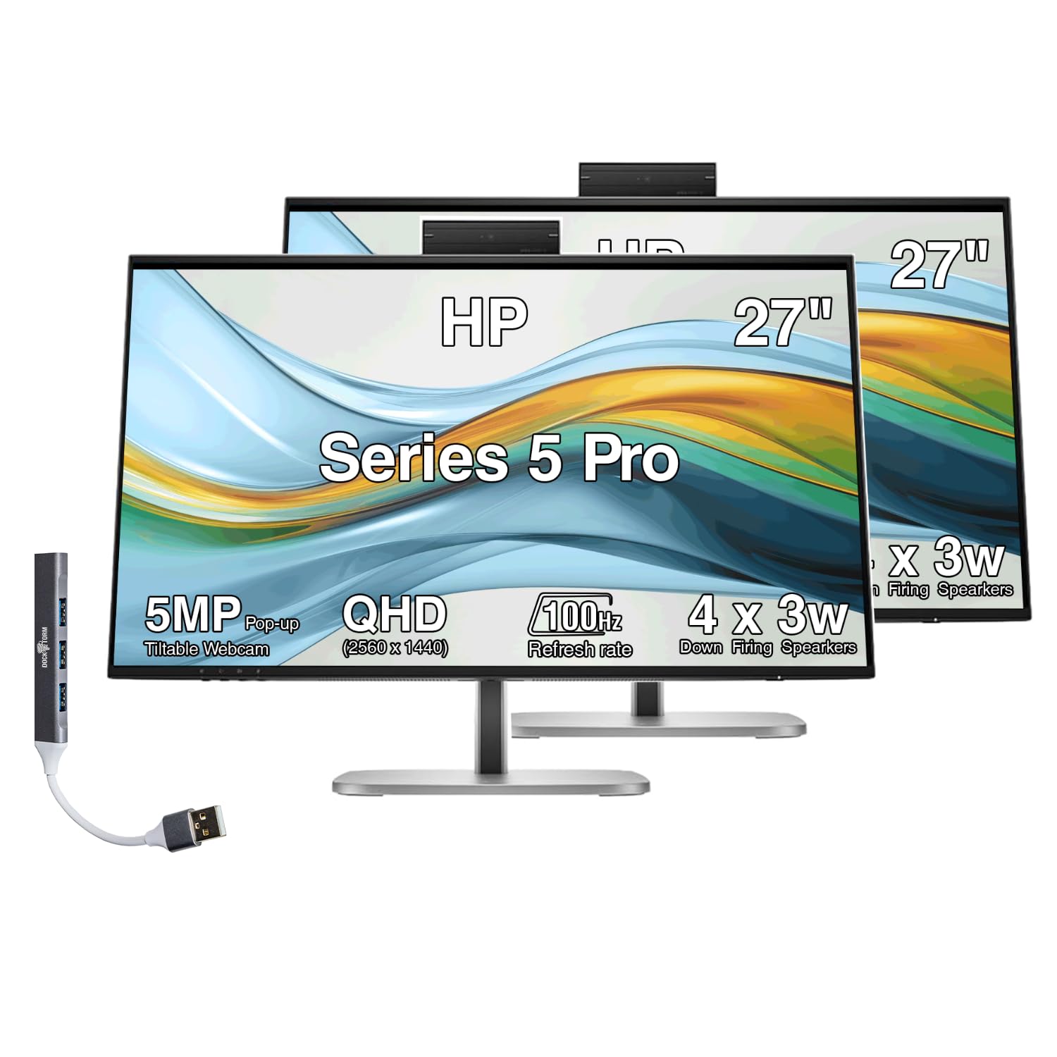 HP Series 5 Pro 27" QHD USB-C Conferencing Monitor 2-Pack, 5MP Webcam