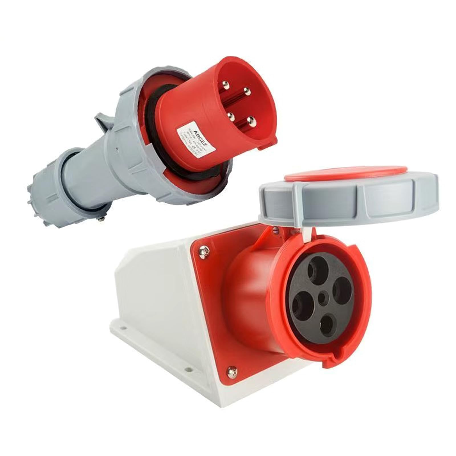 Conector de receptáculo de 125 A macho de 4 pines + montaje en superficie, 380 V-415 V 3P+E 6H IEC60309, conector industrial impermeable y enchufe, conector de aviación IP67 de montaje rápido (1 juego