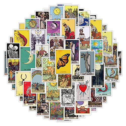 60Pcs Tarot Stickers Tarot Myth Magic Astrology Divination Stickers for Laptop Waterbottle Skateboard Phone Aesthetic Future Love Fortune Waterproof Vinyl Sticker Decal for Teens Adults Girls