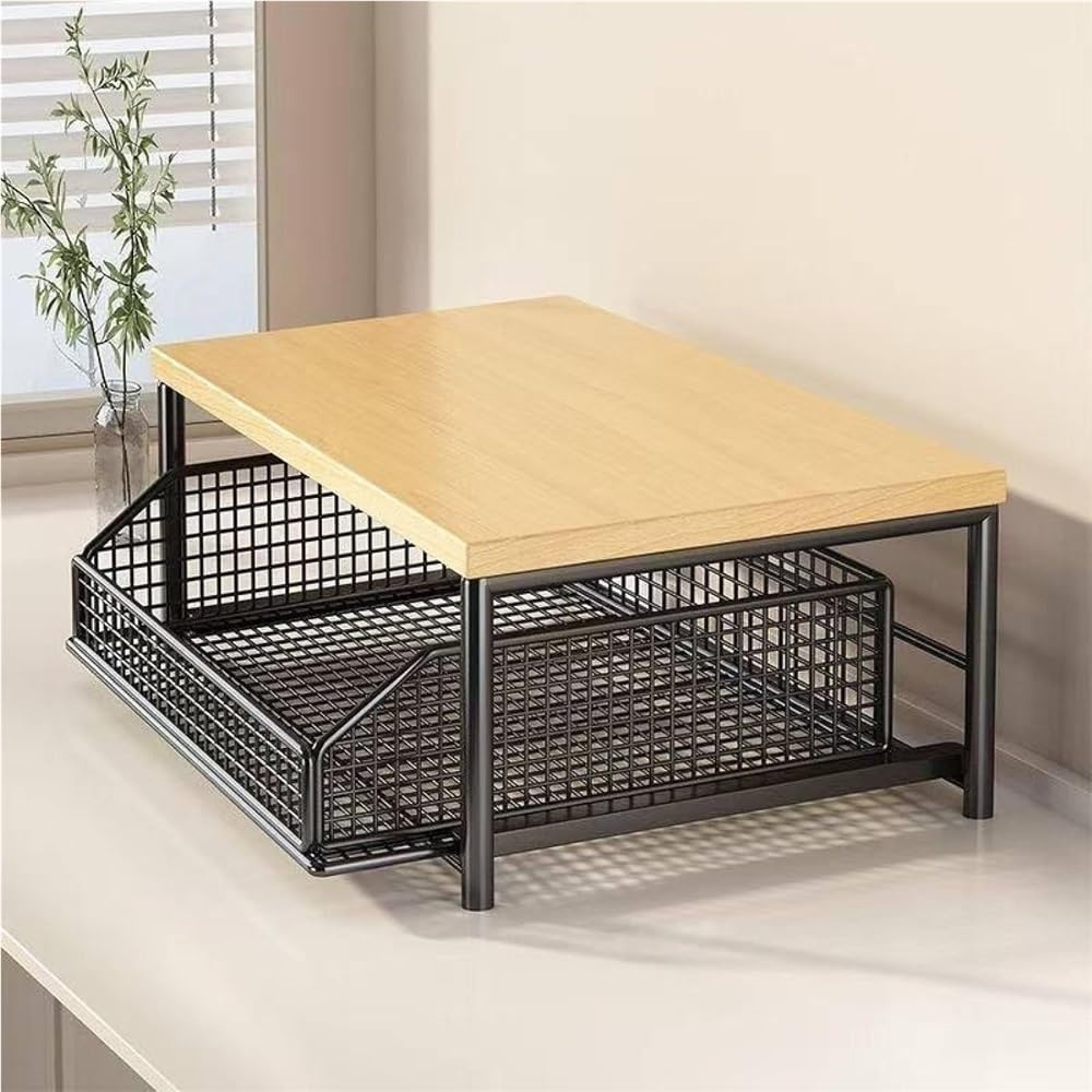 Carro de Cocina de Dos Niveles Organizador para máquina de café con cajones deslizantes Estante de Almacenamiento para encimera Soporte para microondas de Oficina en casa(Black,A)