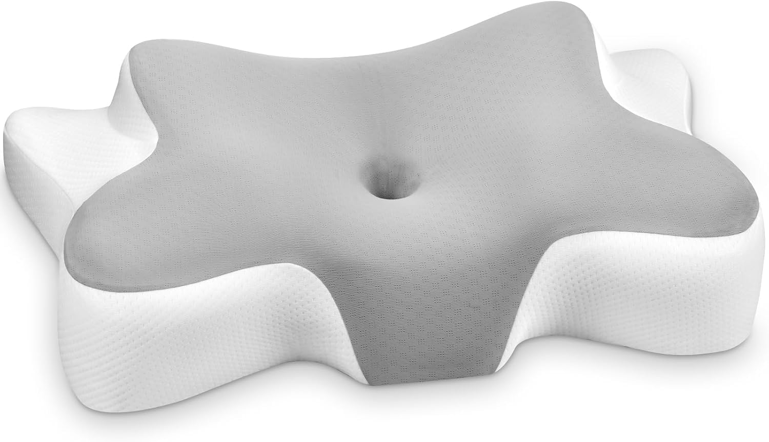Almohada Cervicales y Cuello, Almohada Cervical en 2 Alturas, Almohada Viscoelastica con Funda de Almohada Extraíble para Dormir de Lado, Boca Arriba y Boca Abajo, 66x37x9/12cm (Plata)
