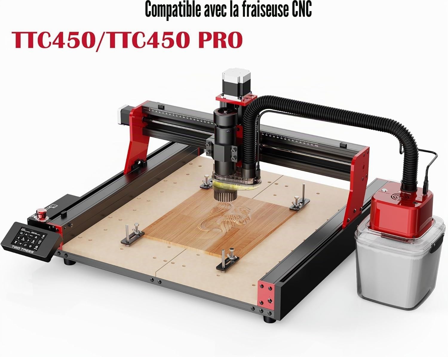 Twotrees Aspirateur de table pour coupe CNC et travail du bois, système de filtre à air et forte puissance d'aspiration 6000 Pa, grand aspirateur de 2,8 litres, compatible avec machine CNC TTC 450