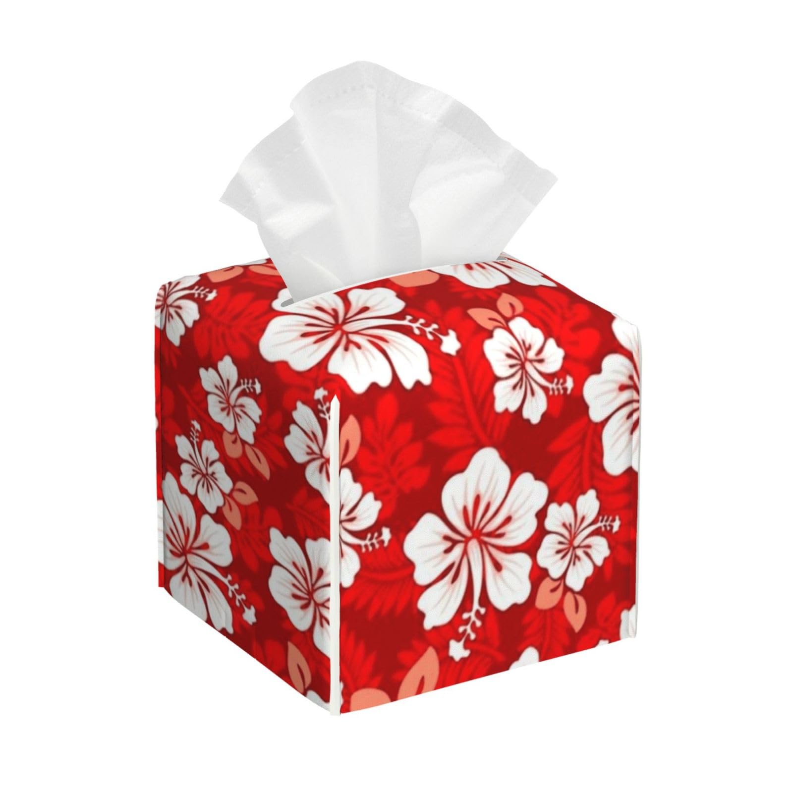Hawaiian Aloha Tissue Box Cover 5" Square Leather Tissue Holder Facial Tissue Case for Tabletop Bedroom Bathroom Desk Decor