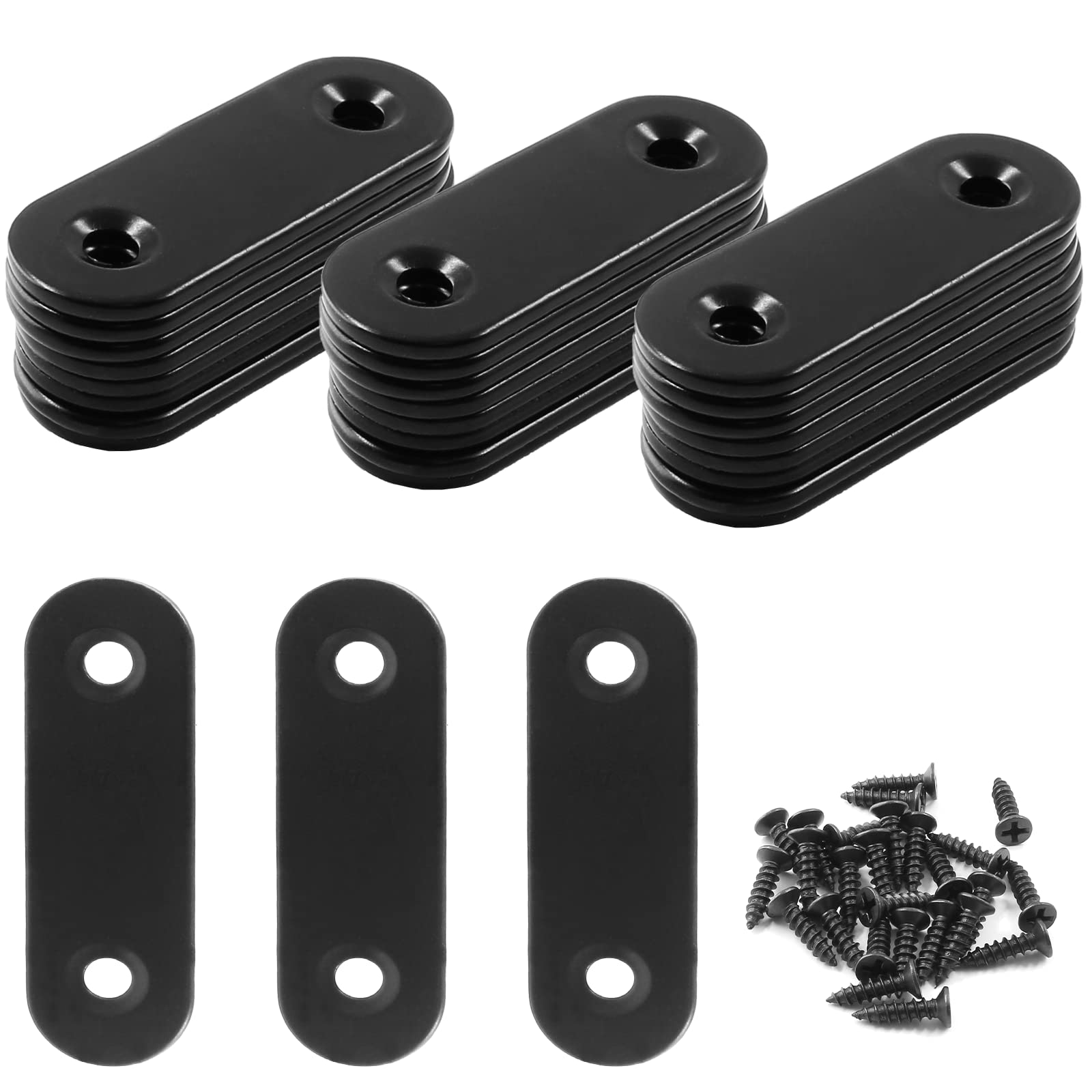 Jiozermi 24 Pcs Straight Brace, 2" x 0.6", Stainless Steel, Black