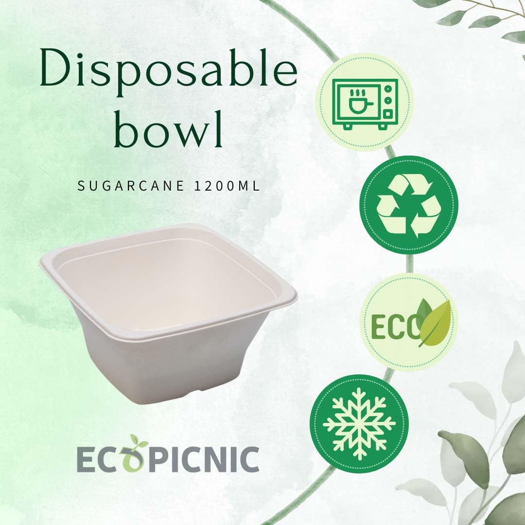 Bols Jetables Canne à Sucre 1100 Ml - Lot De 200 - Biodégradables Et Compostables - Pour Soupes, Salades, événements, Traiteurs - 7