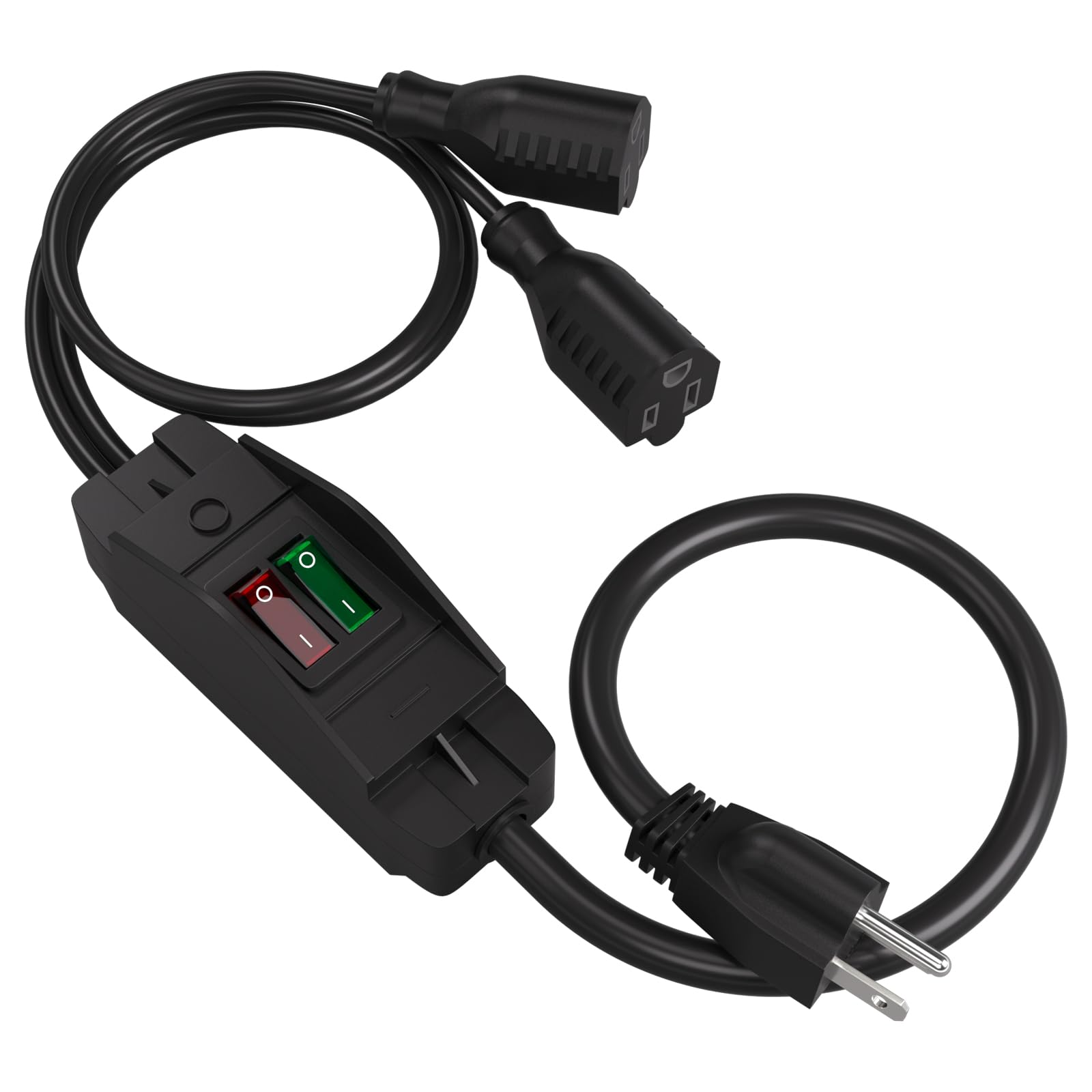 STARELO 2-Way 3 Prong Extension Cord with ON/Off Switch,3 Prong,Y-Splitter, Pimary 14AWG 15A/125V and Secondary 18AWG 10A/125V with one NEMA 5-15P