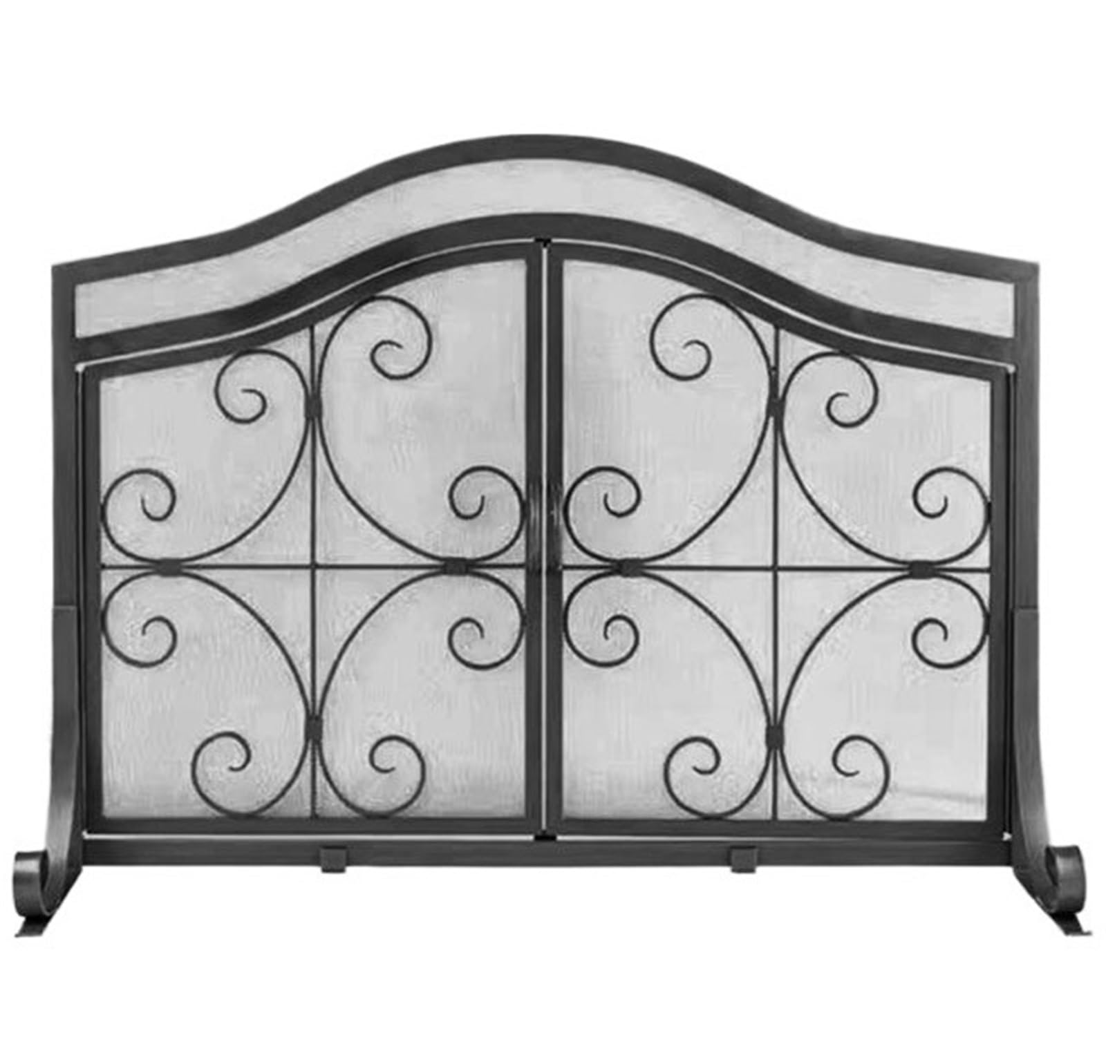 Parascintille per Camino Dorato, Schermo Parafiamma in Ferro con 2 Ante, Griglia Protettiva Antiscintilla per Camino a Legna, Stufa e Termocamino, Barriera di Sicurezza Freestanding per Interni(Black)