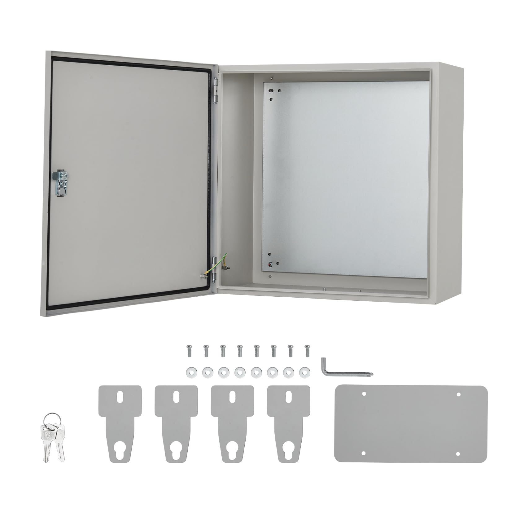 Scatola Elettrica da Esterno 16x16x8" in Acciaio - NEMA 4X/IP66 - Impermeabile Antipolvere - Armadietto Metallico con Serratura, Piastra e 2 Chiavi - Interno/Esterno - Grigio-bianco (Suzhou)