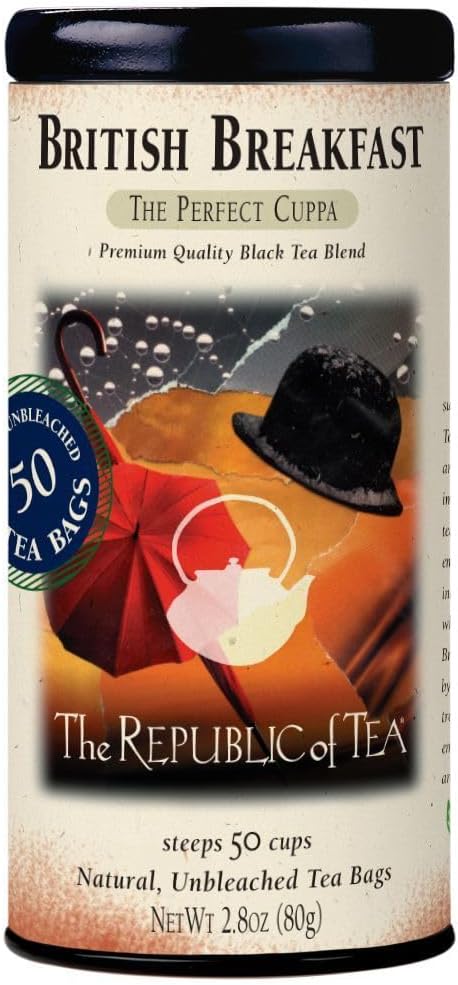 The Republic of Tea British Breakfast Tea 2.8 oz Tin, 50 Tea Bags, Gourmet Black Tea | Caffeinated