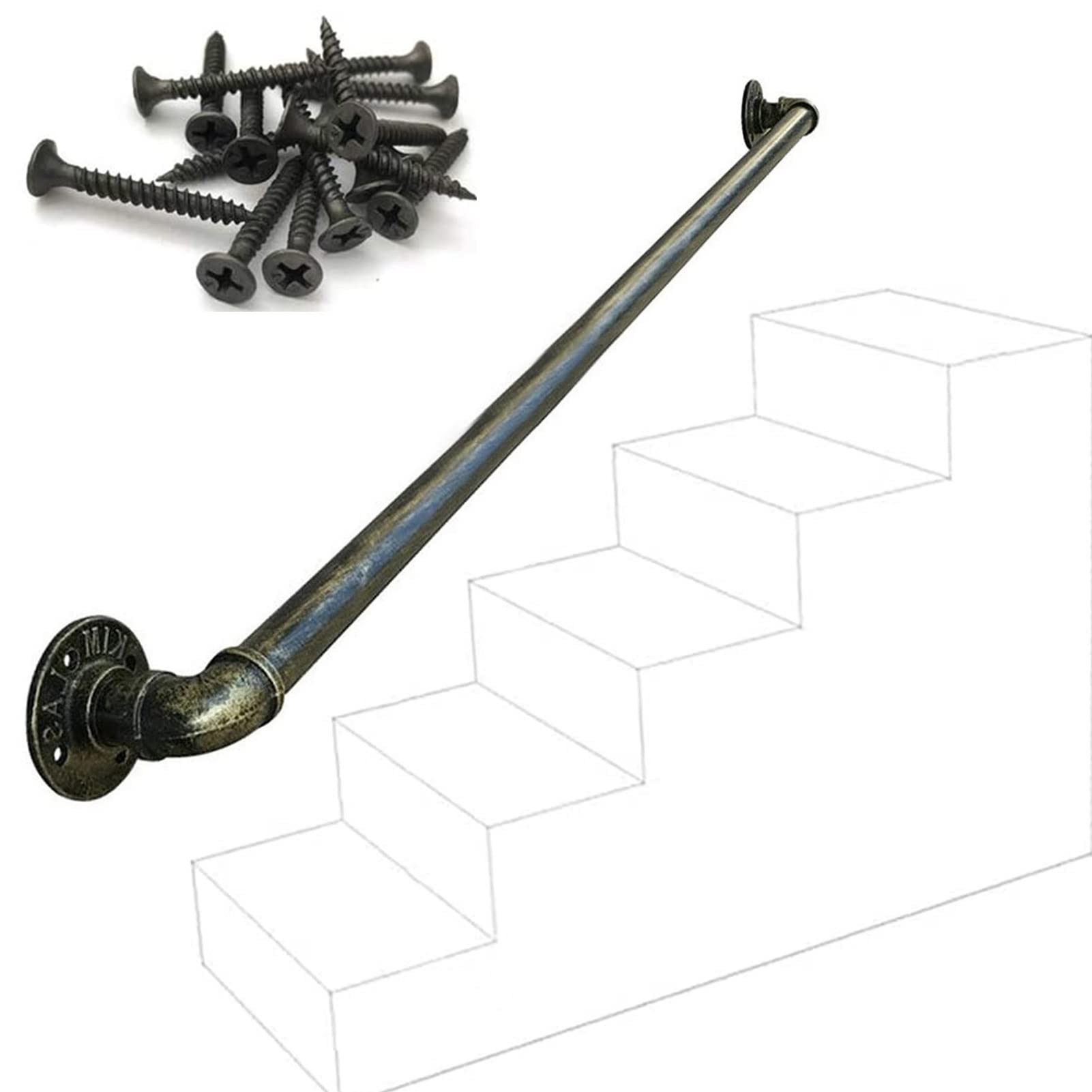Rampe d'escalier 1,2m avec kit de support pour marches intérieures et extérieures
