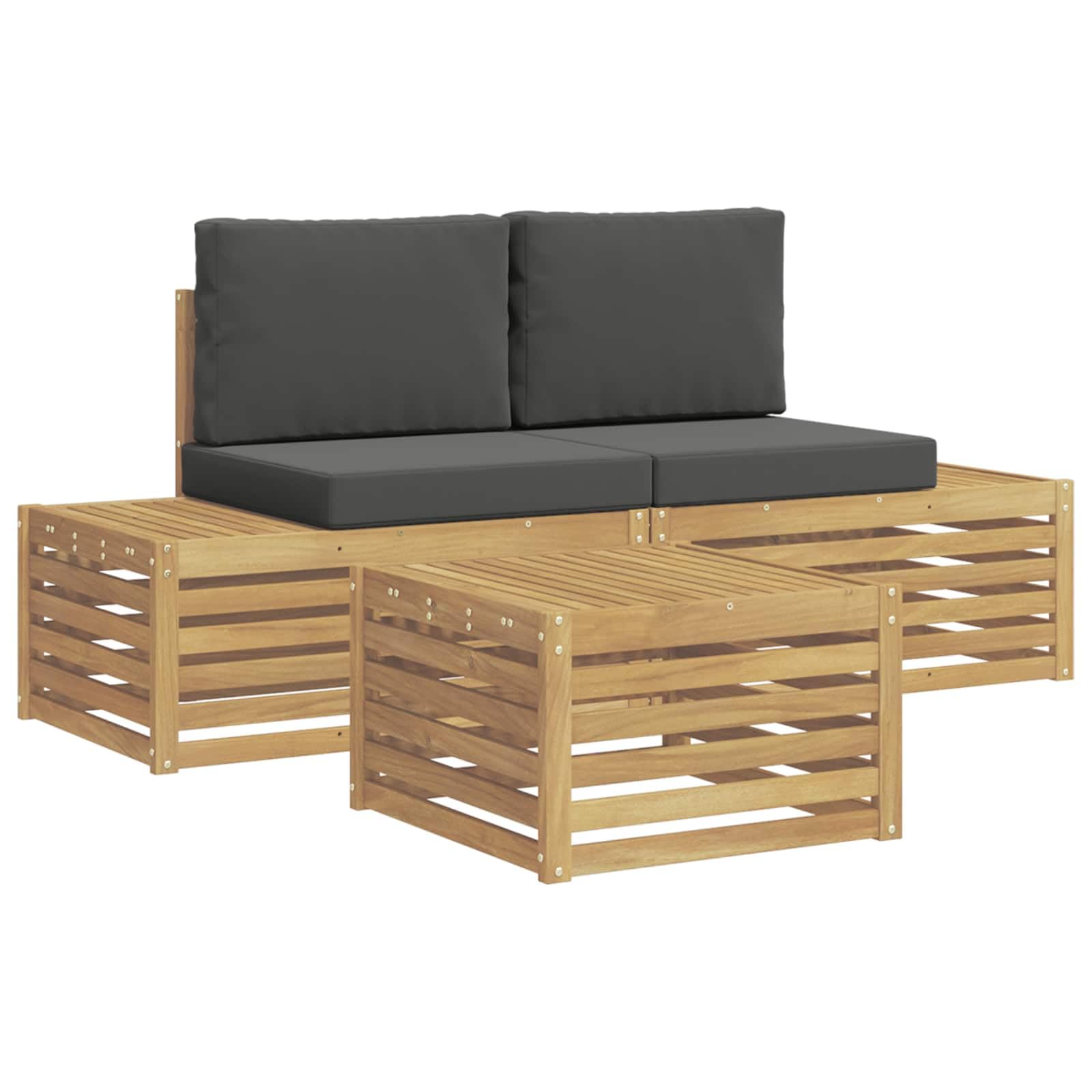 Set Divani da Esterno 4 Pezzi in Legno Massello di Acacia | Salotto da giardino modulare con finitura laccata, ideale per arredare terrazza e patio con stile naturale.