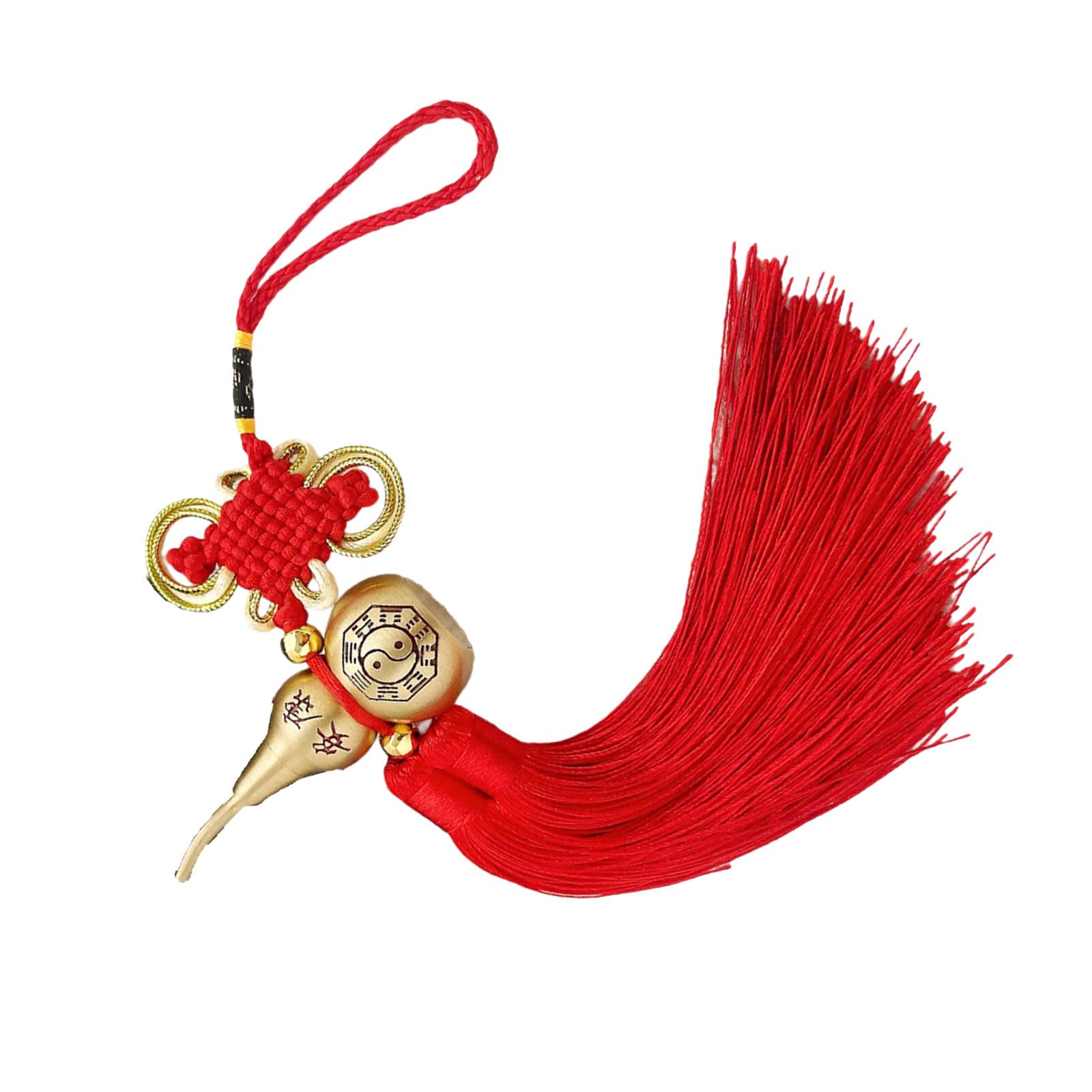 Mouth Copper Gourd Hanging Charm with Chinese Knot Tassels for Vehicle Interior Traditional Cultural Artifact Auspiciously Car Ornament