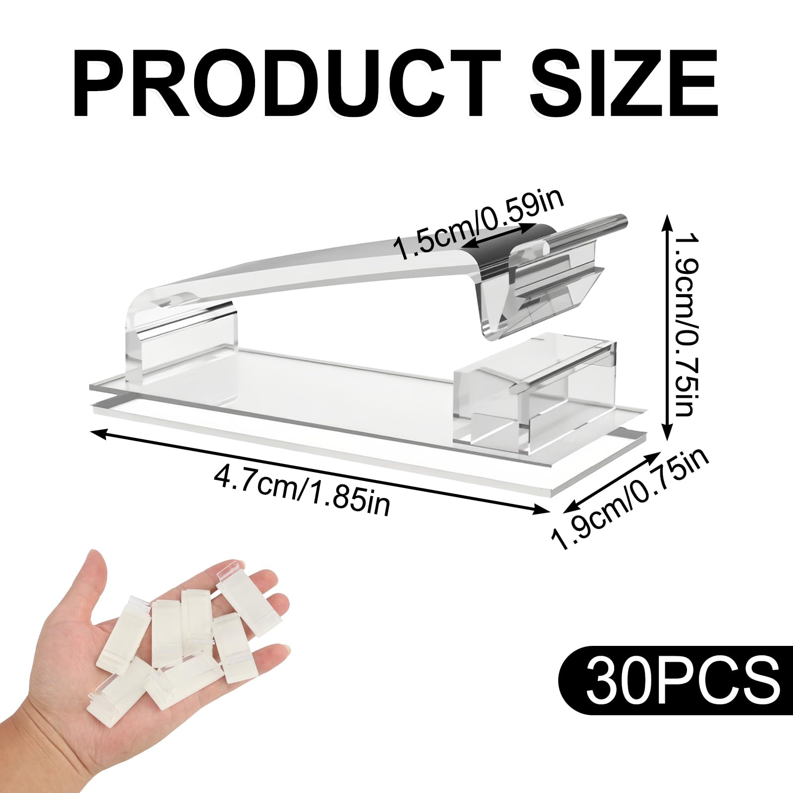 30PCS Clip per Cavi Autoadesive Trasparenti, Grande Capacità di Gestione Cavi per Scrivania, Organizer Cavi per Uso Interno ed Esterno, per Casa, Ufficio, 4,5 cm x 1,8 cm x 1,2 cm
