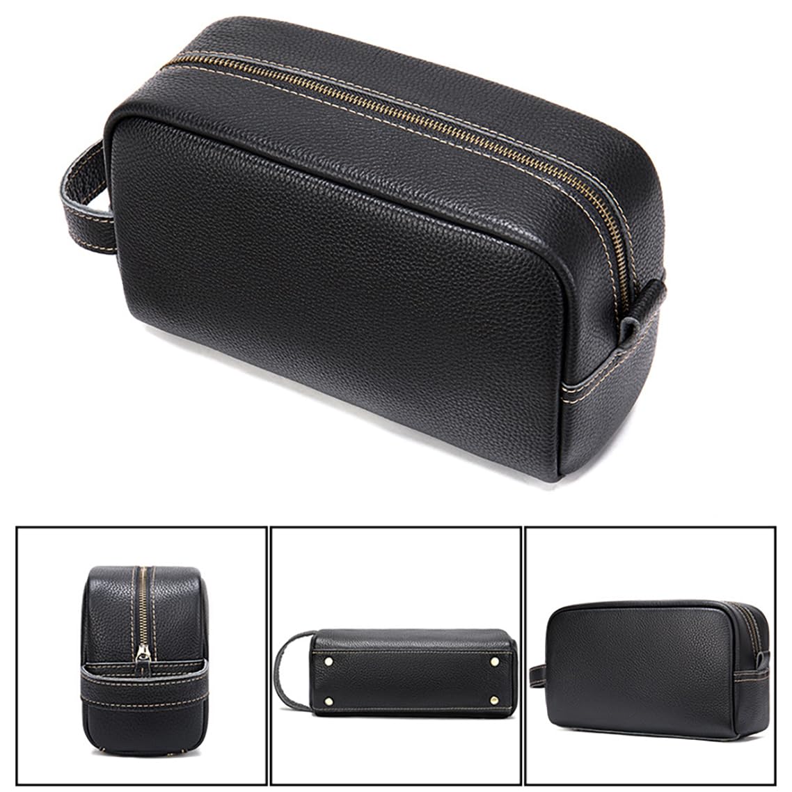 Reise-Kulturbeutel aus Leder für Herren, Rasierset, wasserabweisend, für Badezimmer, Toilettenartikel, Organizer für Accessoires, Kosmetik, Hygiene, Pflegeutensilien, Taschen, Unisex, Schwarz