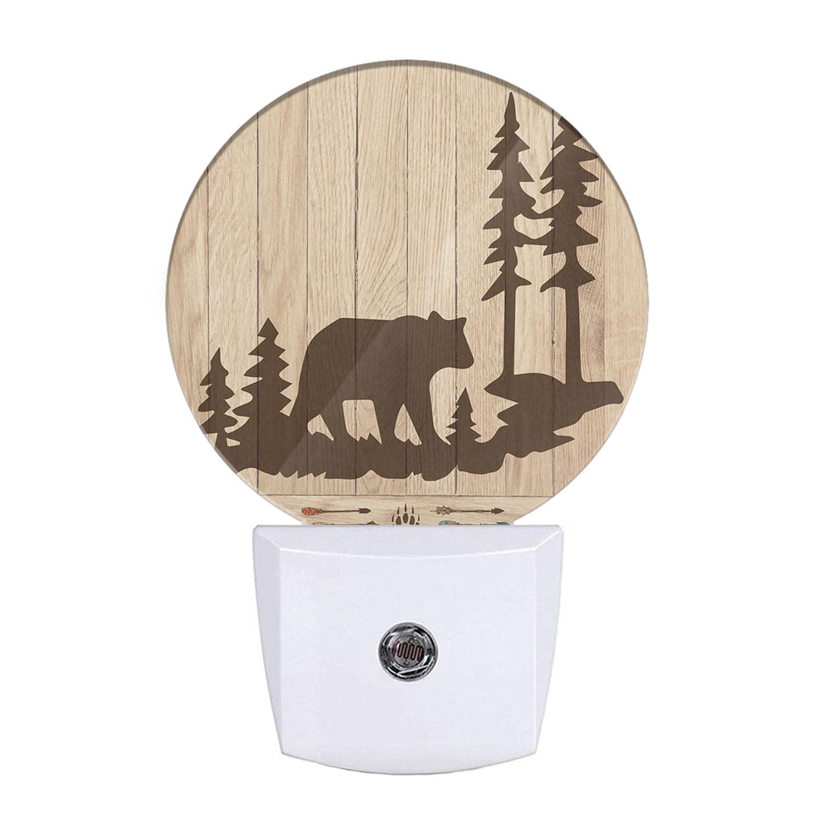 Uanvaha Bear Night Lights Plug into Wall Wildlife Cute Brown Bear Trees Woods Silhouette Night Light Dusk to Dawn Sensor LED Lamp for Bedroom Bathroom Living Room