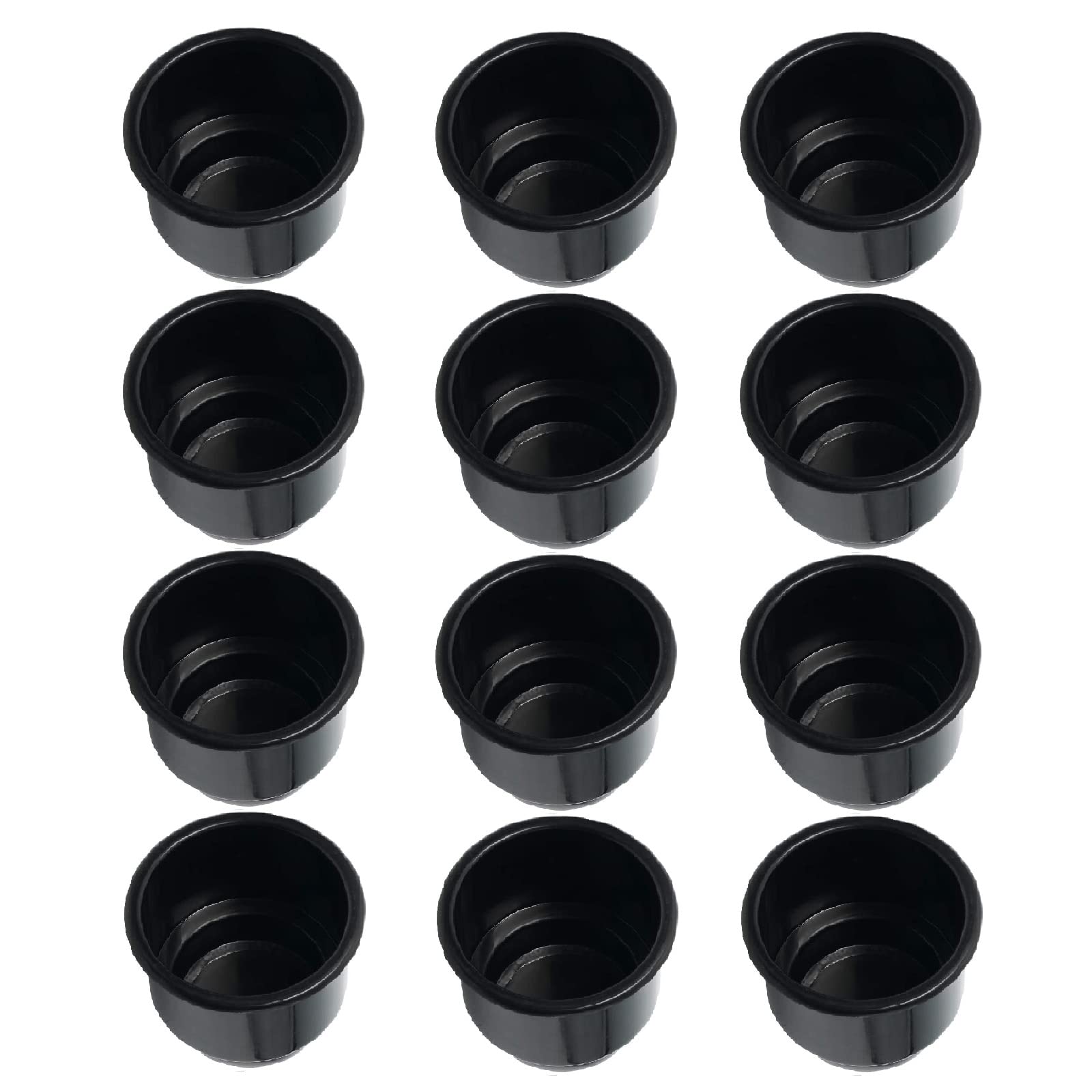 NovelBee Lot de 12 porte-gobelets encastrés en plastique noir avec bonde pour bateau, camion, voiture, camping-car