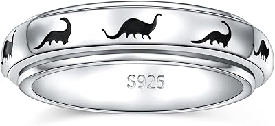 Anxiety Ring for Women S925 Sterling Silver Fidget Rings for Anxiety Spinner Ring Anxiety Ring Dinosaur Spinner Stress Relieving Ring for Women Men Teenage Jewelry Size 7