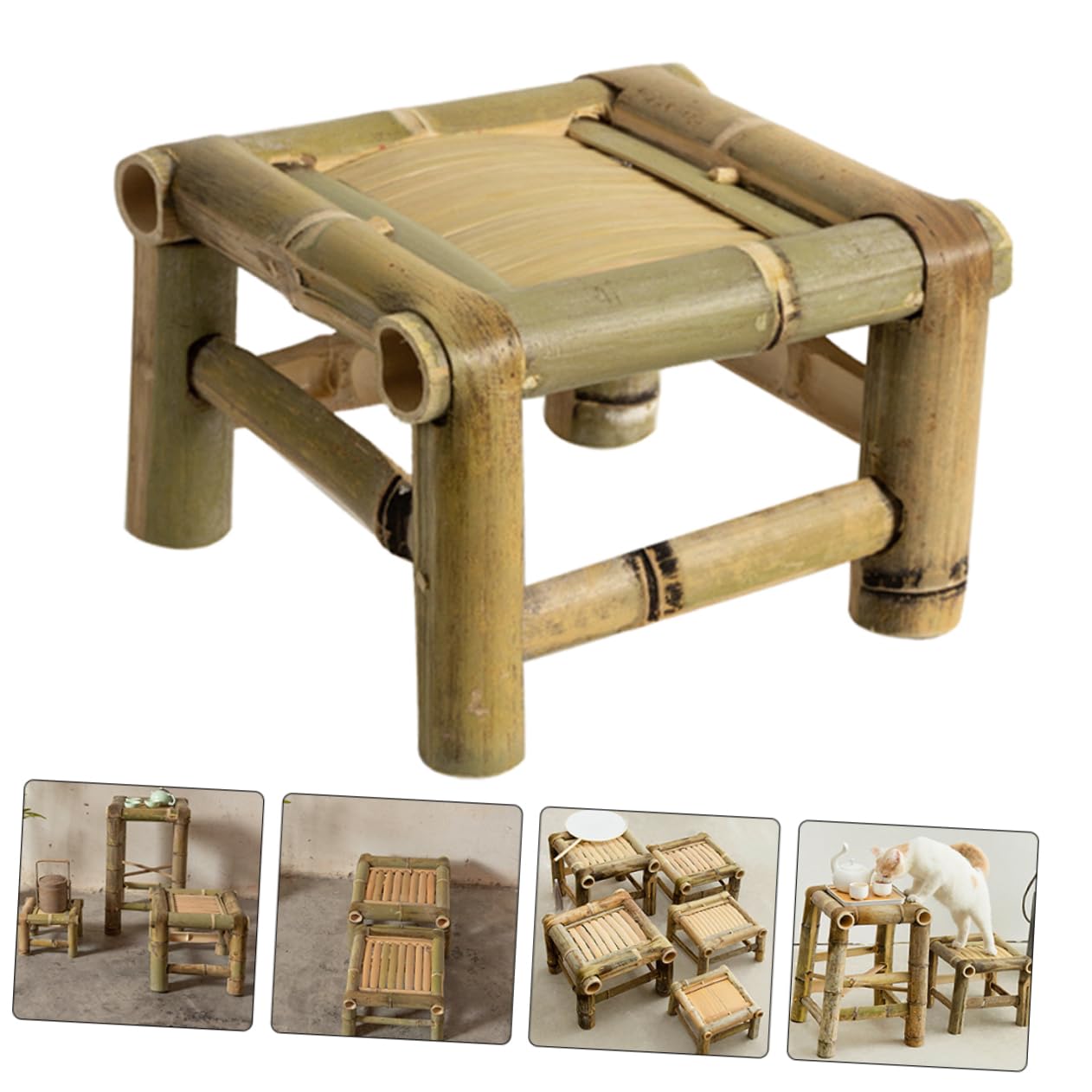 Toddmomy Taburete Retro de Bambú, Asiento Pequeño y Resistente, Estilo Vintage, Fácil de Limpiar, Adecuado para Casa y Baño, Ahorra Espacio