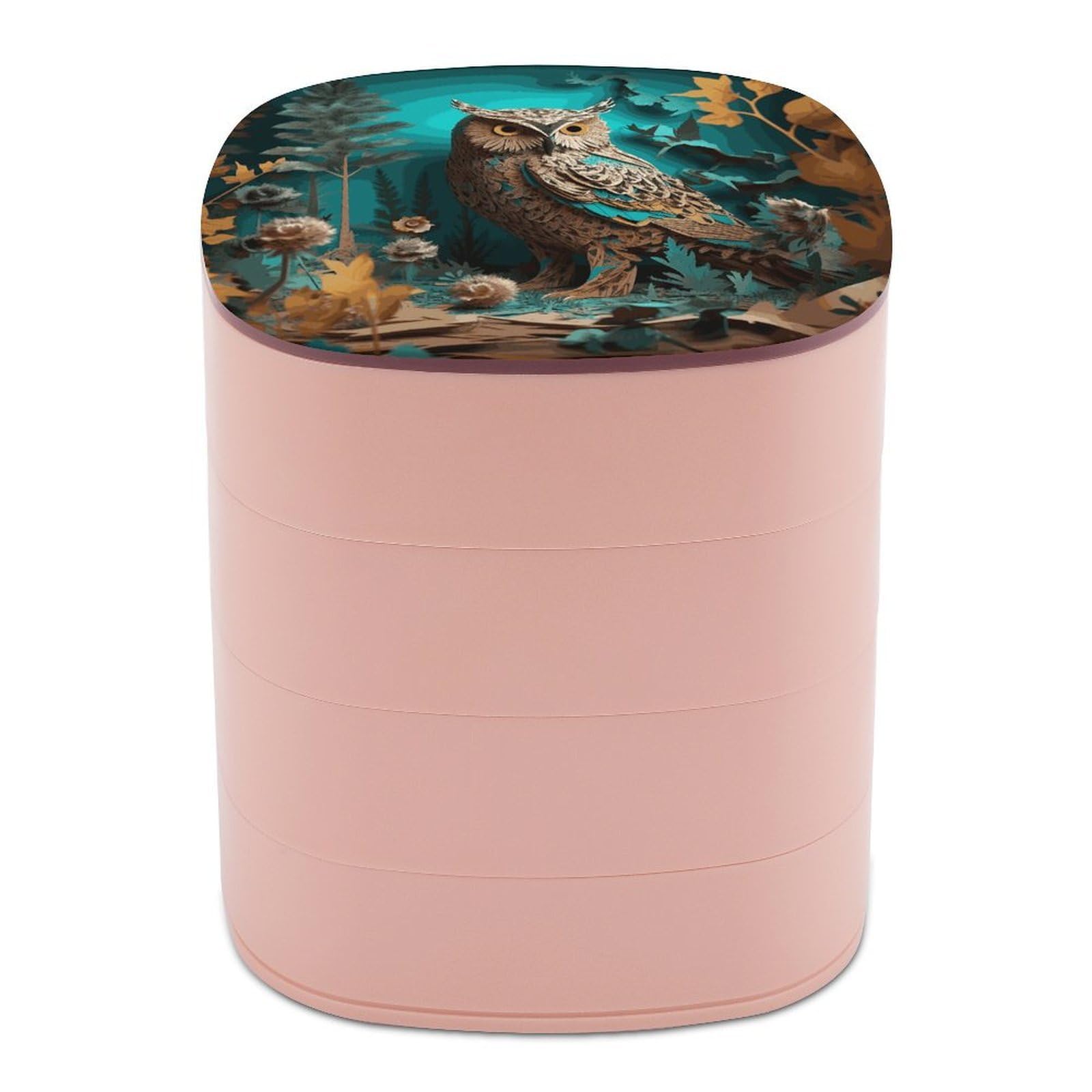 VstaDank 360° Rotating Owl Jewelry Box, Multi-Layer Large Capacity Jewelry Organizer for Earrings Necklaces Rings, Dustproof Desktop Storage Case for Women