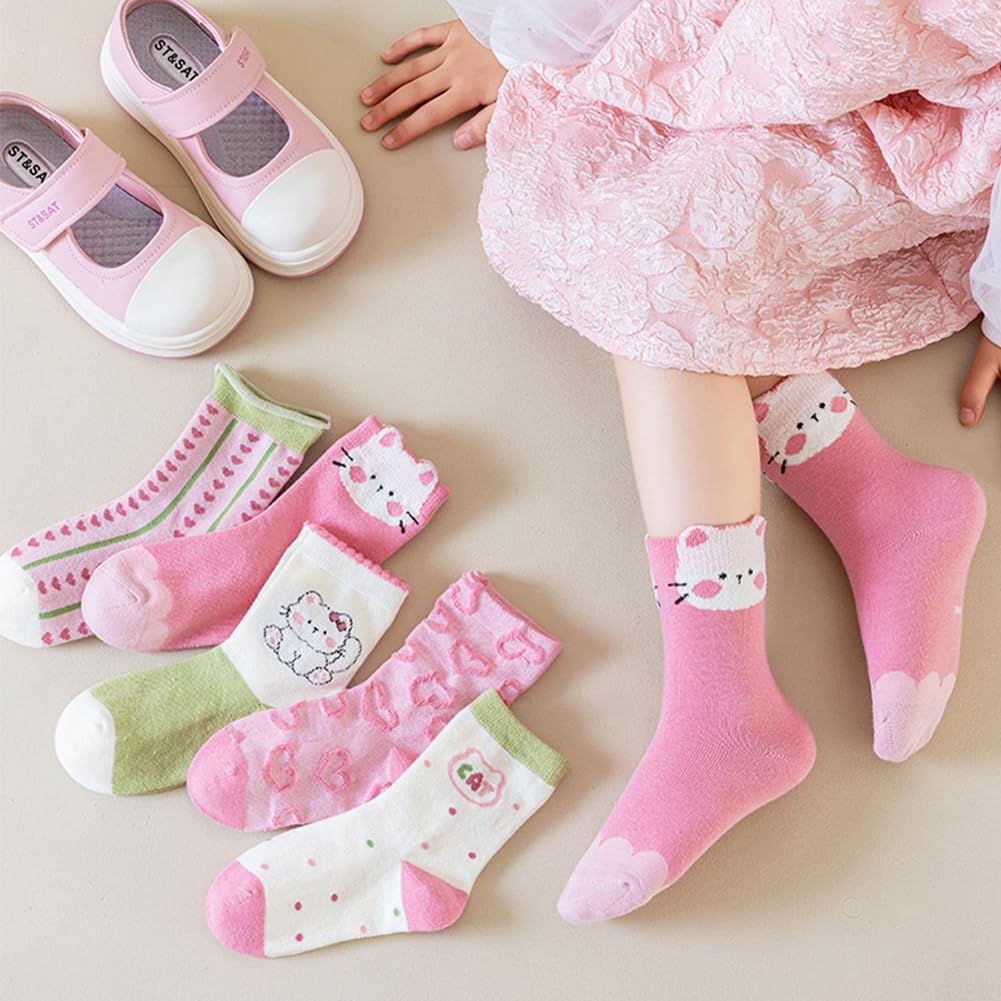 Calcetines para Niños Niña, Calcetines de Pantorrilla, Calcetine Deportivos Algodón Bonitos, Ternera de Rosa Calcetine Gifts para Niñas y Amigas, 5-8 años