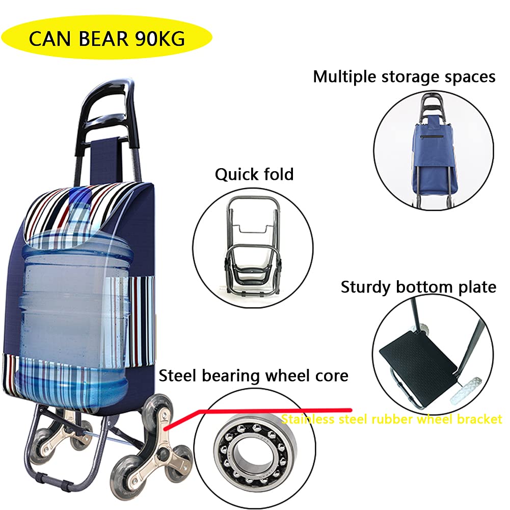 Sac chariot pliable avec support en acier 6 roues très résistant Capacité 100 kg 33 L Organisateur avec siège amovible Roues d'escalade pour personnes âgées supermarché alimentaire pique-nique