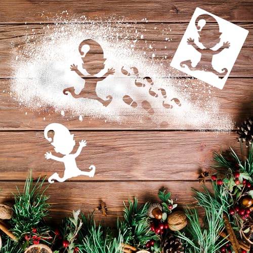 KLINNA Juego de 6 plantillas de Navidad, plantillas de pintura para accesorios de puerta de duendecillo, con huellas de pies y huellas de manos, plástico reutilizable para ventanas y decoración DIY