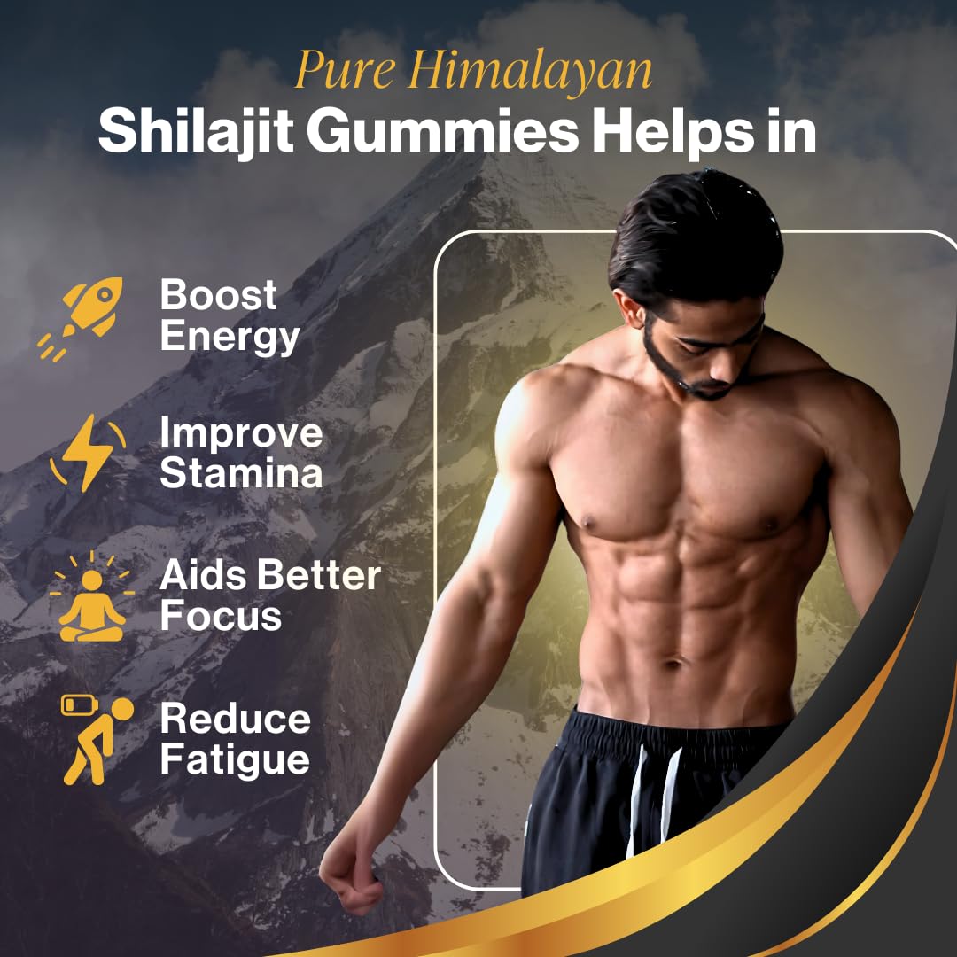 Amocare Pure Himalayan Shilajit Gummies 400mg | 75%+ Fulvic Acid & Trace Minerals | Natural Energy, Stamina & Immunity Support | No Added Sugar | Tamarind Flavor | 30 Gummies 1