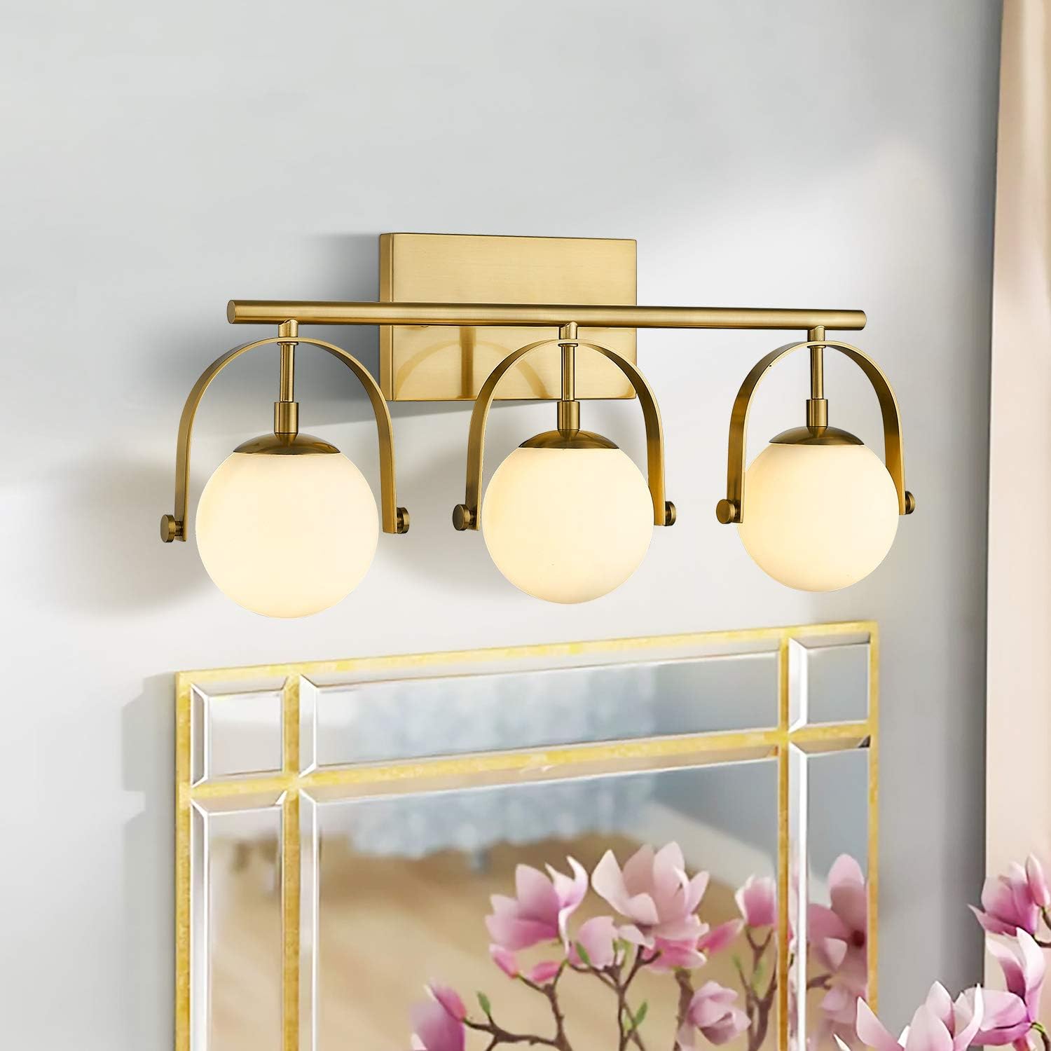 Modern Bathroom Vanity Light Fixtures, 3-Light Bathroom Light Fixtures in Gold Finish with Frosted-Glass Globe Glass, 22.75 Inch Vanity Lights for Bathroom, LMS-079 - - 
